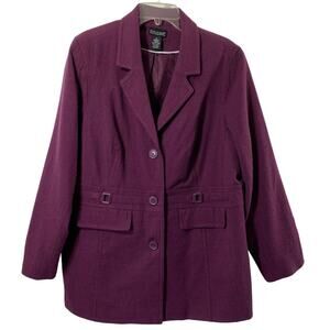 Dialogue Wool Blend Jacket Womens‎ Plus Size 1X Purple Lightweight Lined Coat